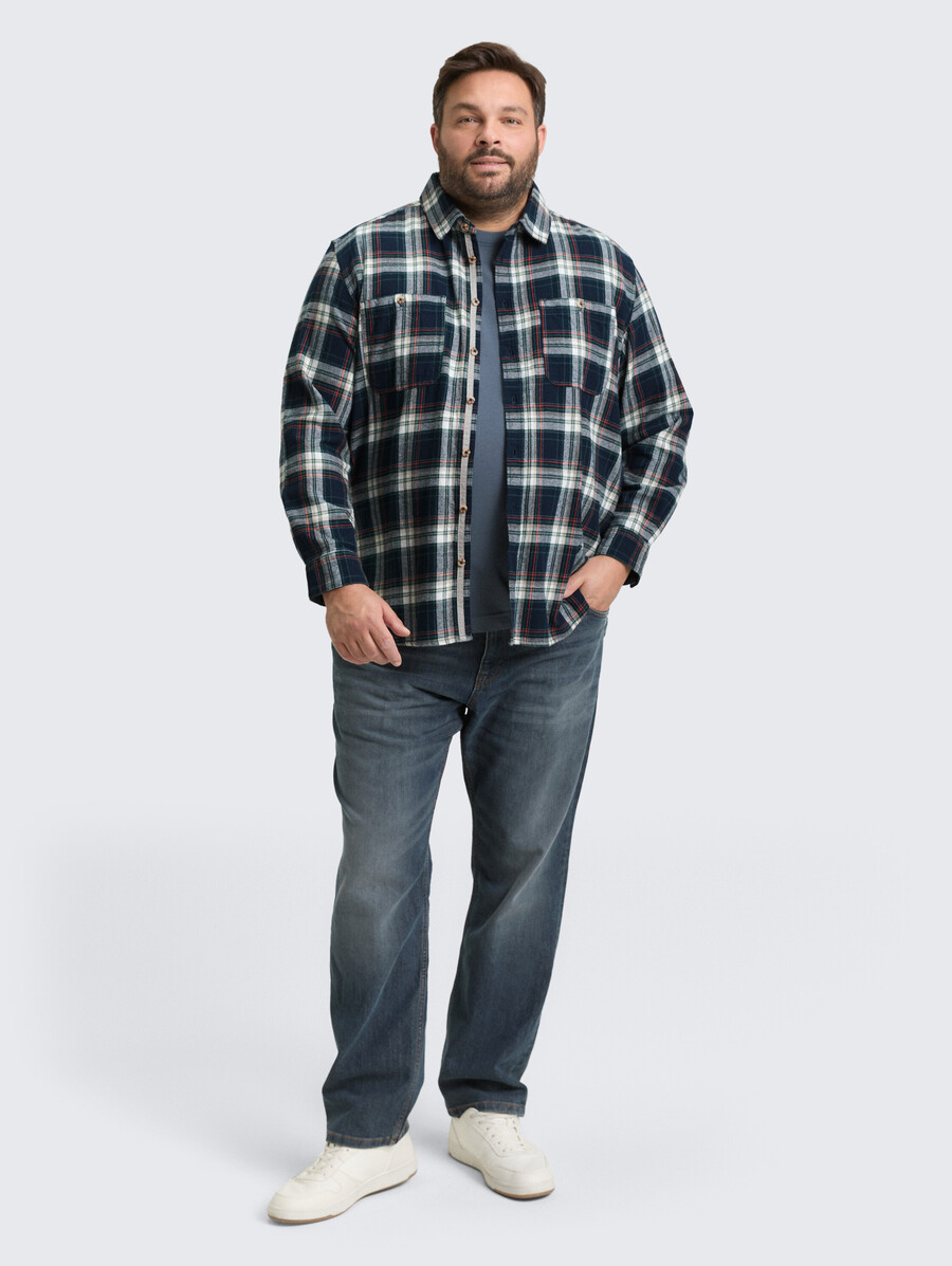 talla grande - camisa de franela de corte cómodo con estampado de cuadros
