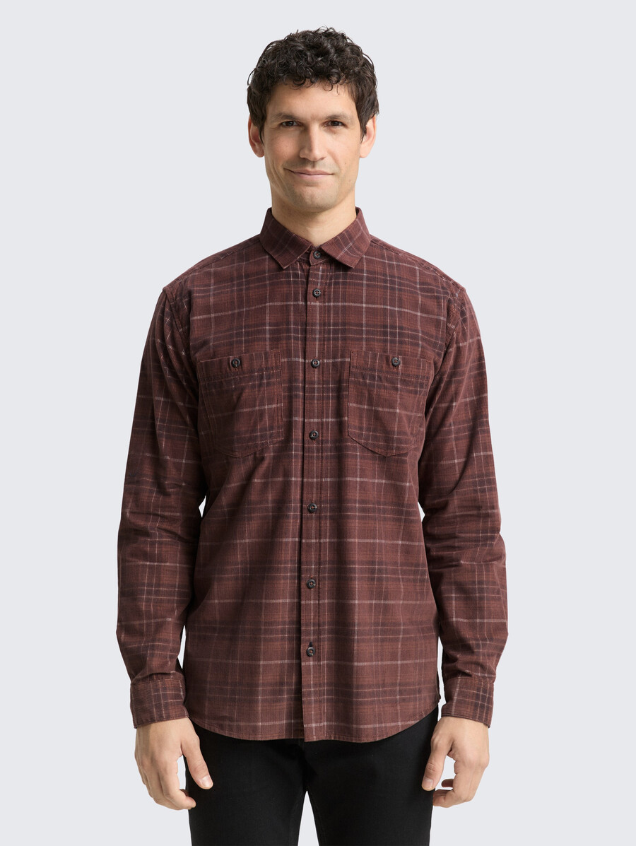 camisa de pana de corte regular con estampado de cuadros