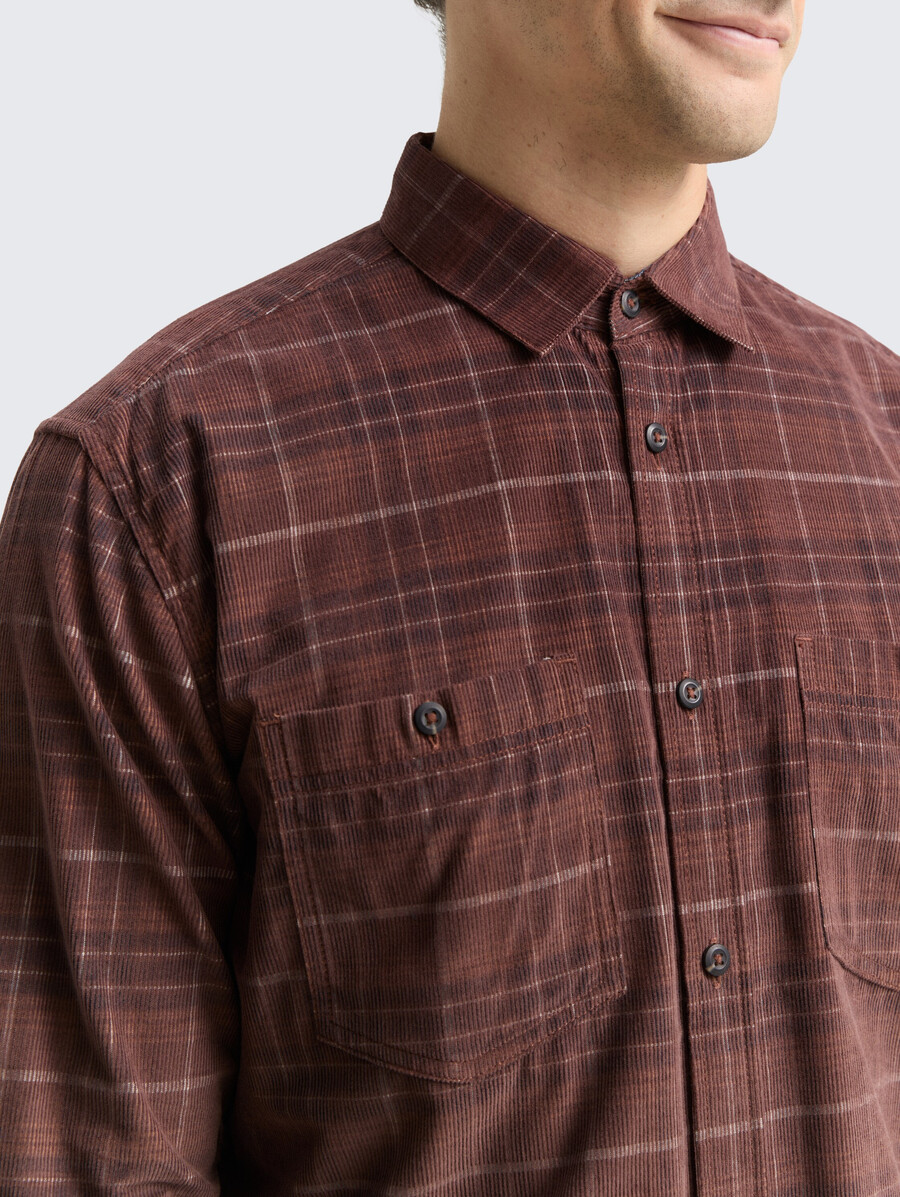 camisa de pana de corte regular con estampado de cuadros
