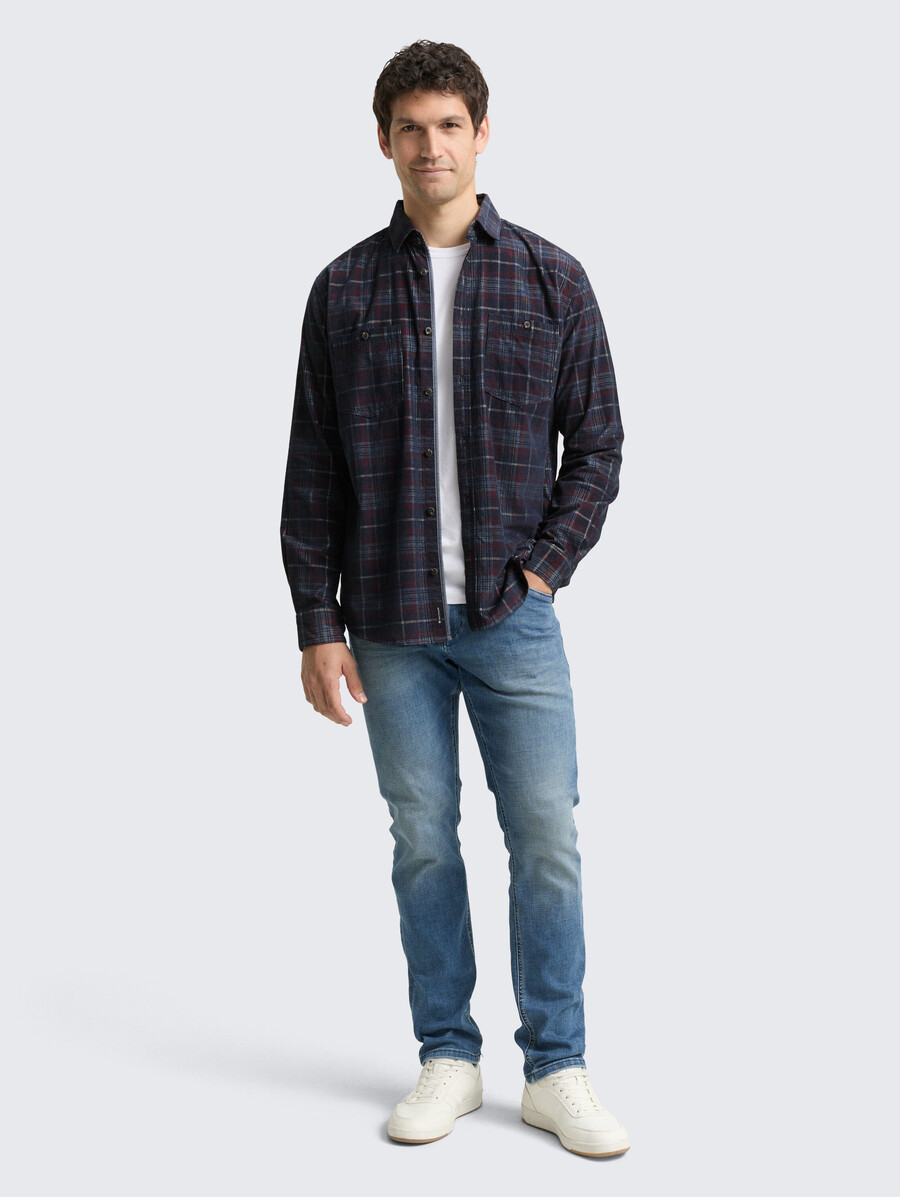 camisa de pana de corte regular con estampado de cuadros