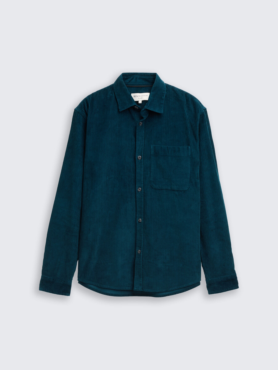 camisa de pana de corte relajado con bolsillo en el pecho