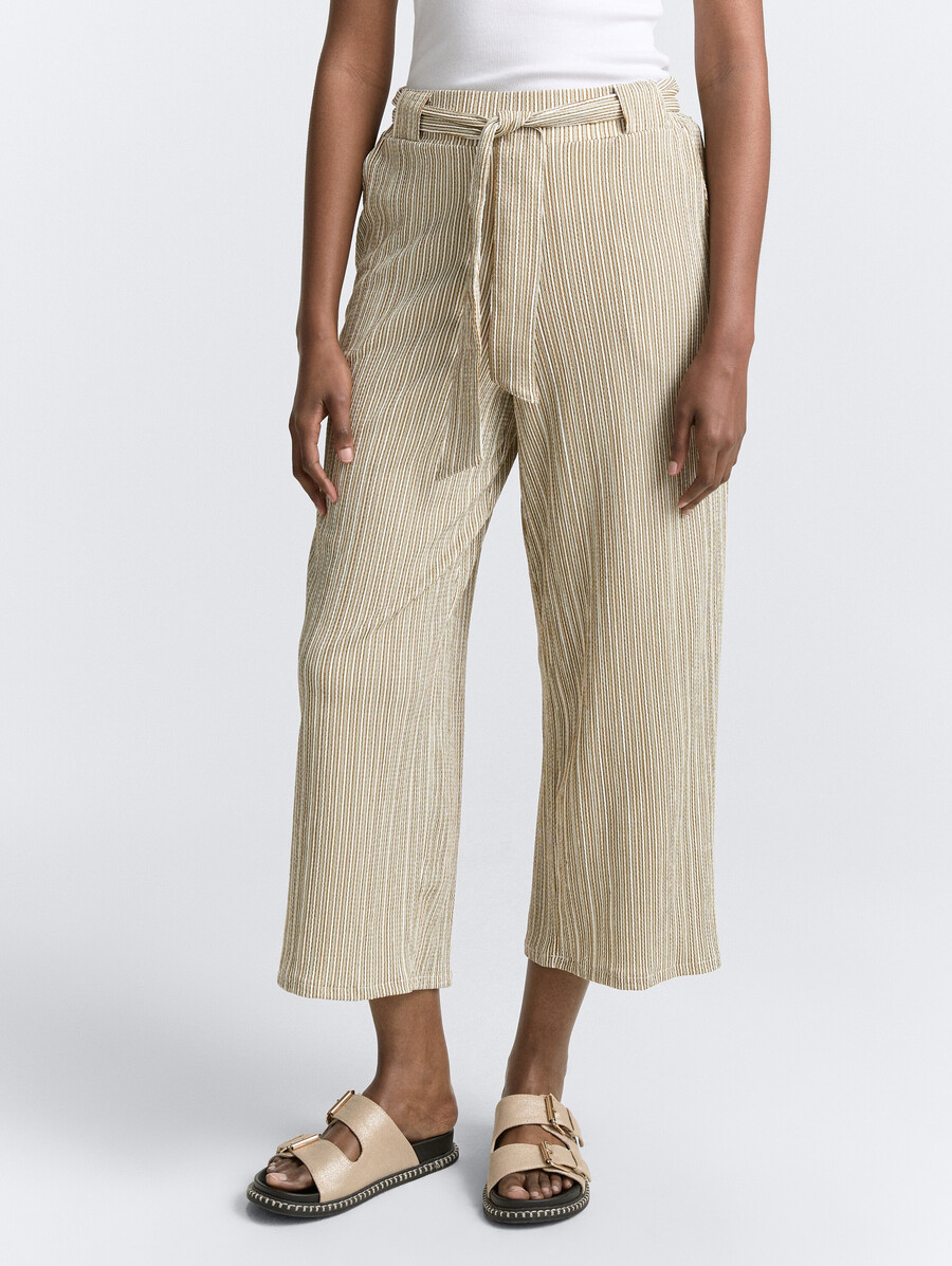 pantalón culotte de cintura alta con cinturón para anudar