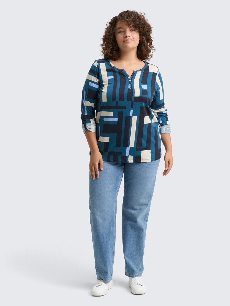 talla grande - camisa tipo blusa henley con estampado